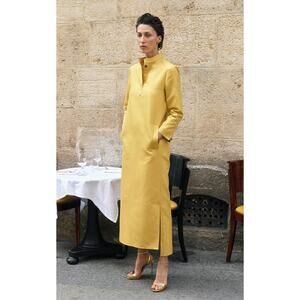 Martin Grant Cottonsilk Tunic Midi Dress Long Sleeve - Fr 34 - Yellow